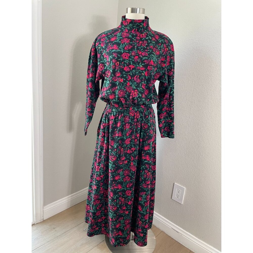 Vintage Eddie Bauer Womens Medium Floral Maxi Dress‎ Cottagecore Mock Neck